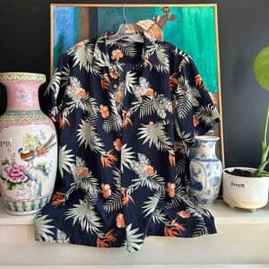 Men's Casual Button Down Shirt - Navy Floral by Mountain Ridge L